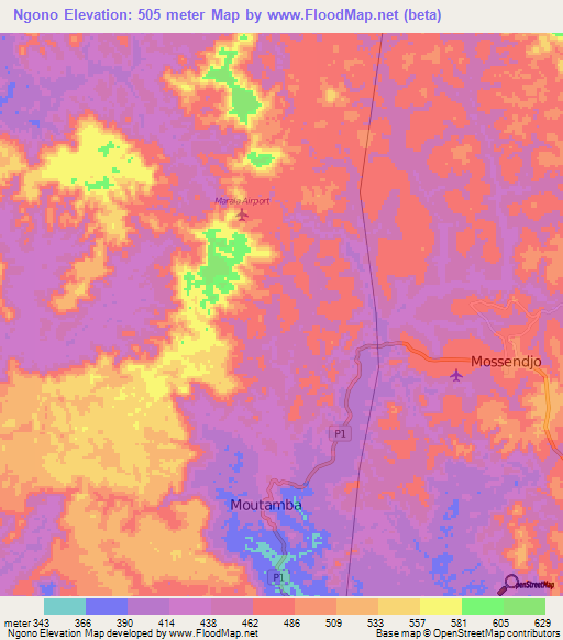 Ngono,Congo (Brazzaville) Elevation Map