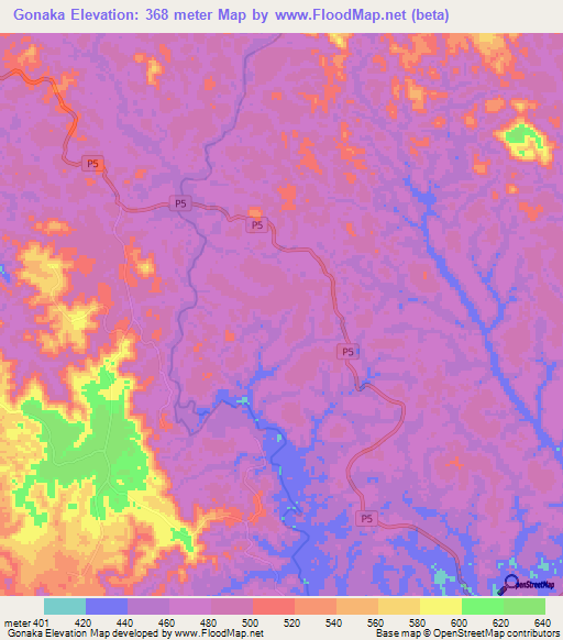 Gonaka,Congo (Brazzaville) Elevation Map