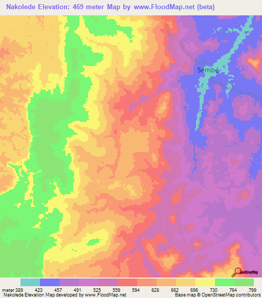 Nakolede,Congo (Brazzaville) Elevation Map
