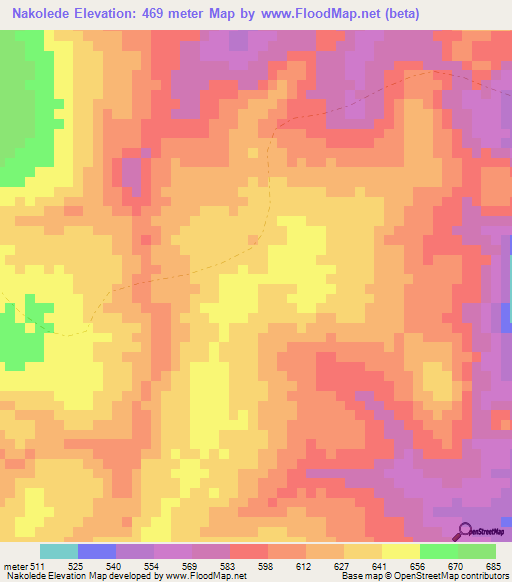 Nakolede,Congo (Brazzaville) Elevation Map