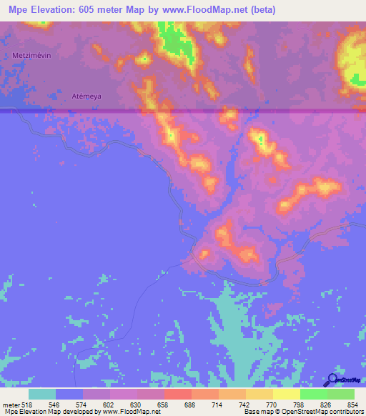 Mpe,Congo (Brazzaville) Elevation Map
