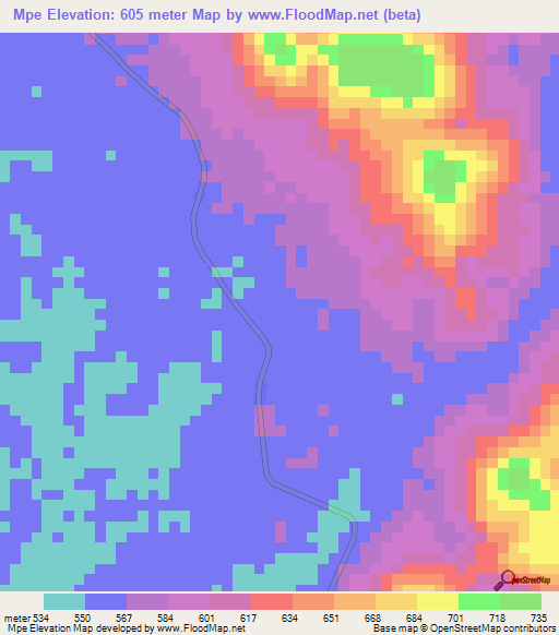 Mpe,Congo (Brazzaville) Elevation Map