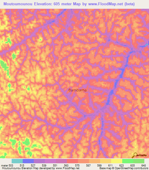 Moutoumounou,Congo (Brazzaville) Elevation Map