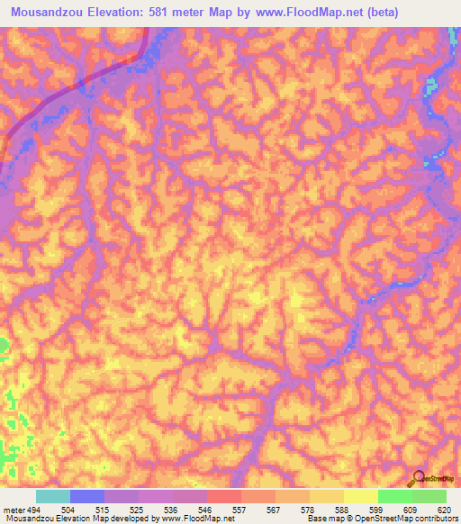 Mousandzou,Congo (Brazzaville) Elevation Map