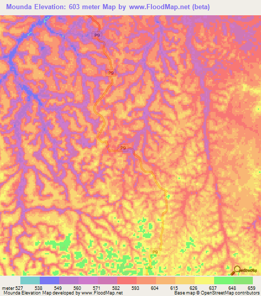Mounda,Congo (Brazzaville) Elevation Map
