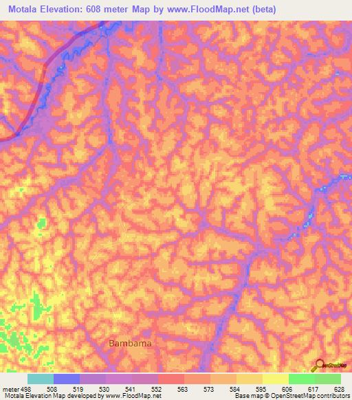 Motala,Congo (Brazzaville) Elevation Map
