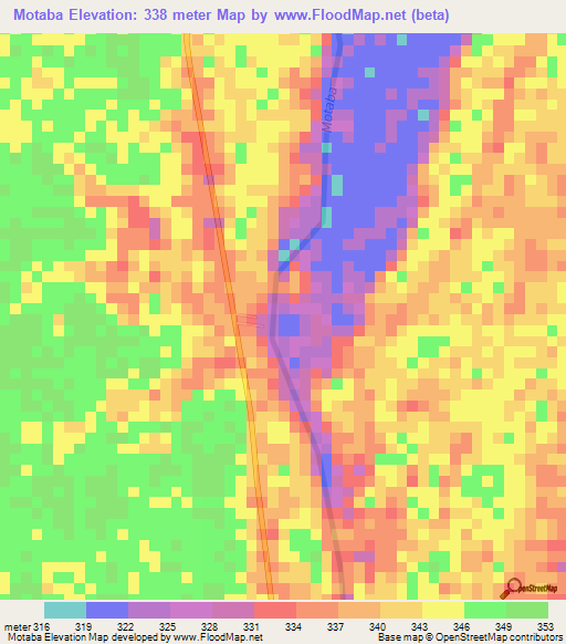 Motaba,Congo (Brazzaville) Elevation Map