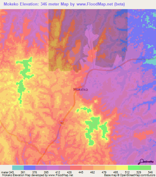 Mokeko,Congo (Brazzaville) Elevation Map