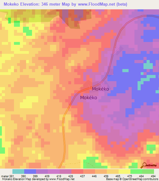 Mokeko,Congo (Brazzaville) Elevation Map