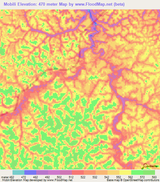Mobili,Congo (Brazzaville) Elevation Map
