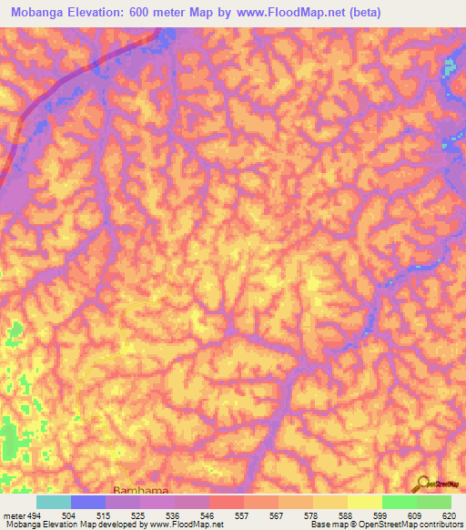 Mobanga,Congo (Brazzaville) Elevation Map