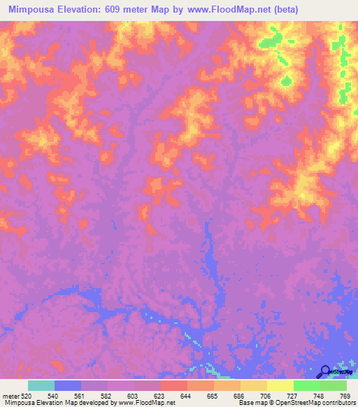 Mimpousa,Congo (Brazzaville) Elevation Map