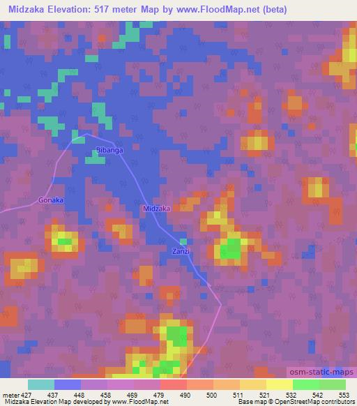 Midzaka,Congo (Brazzaville) Elevation Map