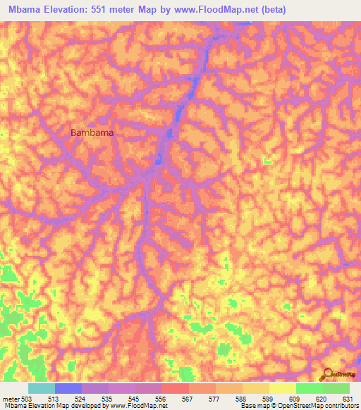 Mbama,Congo (Brazzaville) Elevation Map