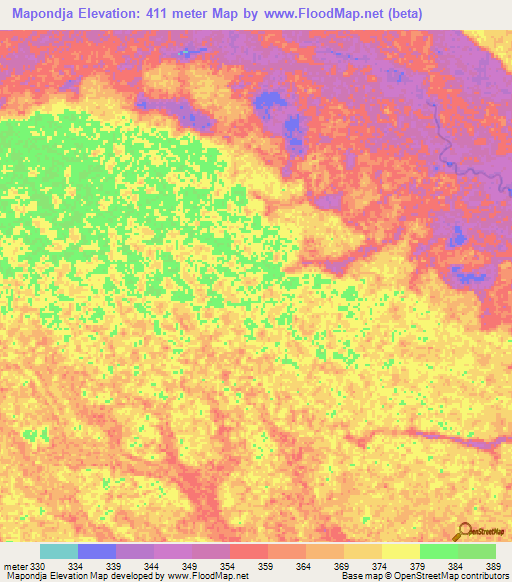 Mapondja,Congo (Brazzaville) Elevation Map