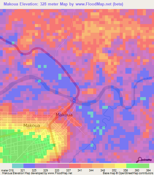 Makoua,Congo (Brazzaville) Elevation Map