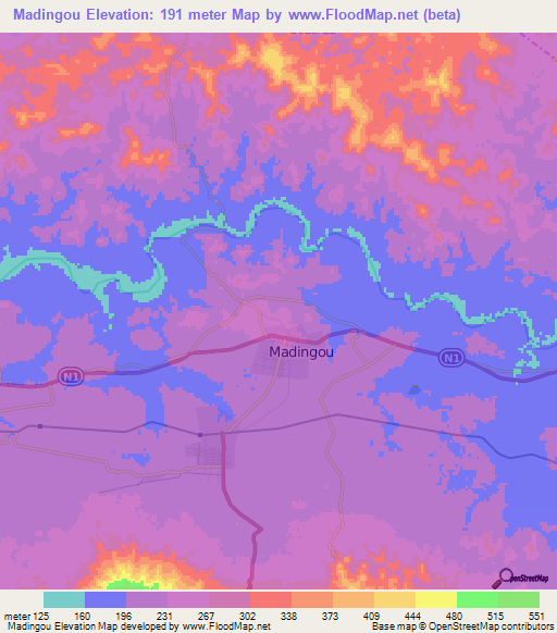 Madingou,Congo (Brazzaville) Elevation Map