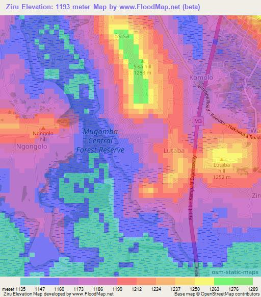 Ziru,Uganda Elevation Map