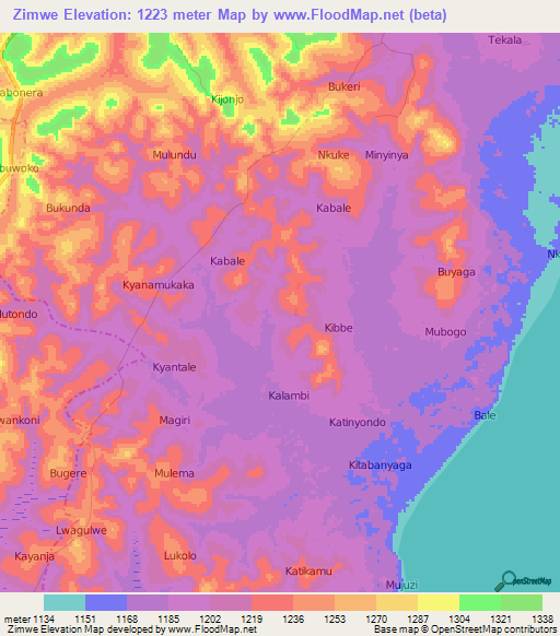 Zimwe,Uganda Elevation Map
