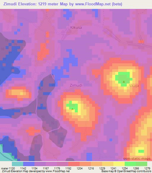 Zimudi,Uganda Elevation Map