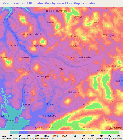 Ziba,Uganda Elevation Map