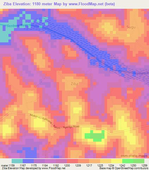 Ziba,Uganda Elevation Map