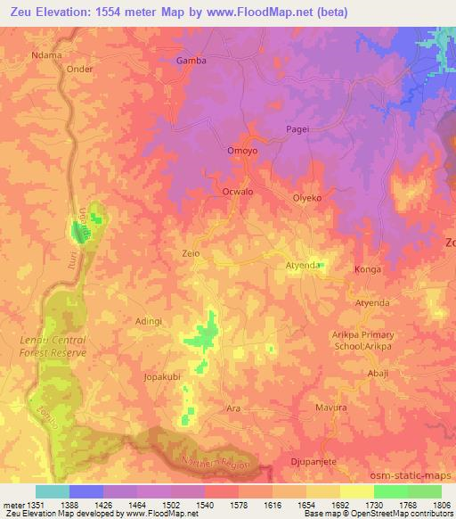 Zeu,Uganda Elevation Map