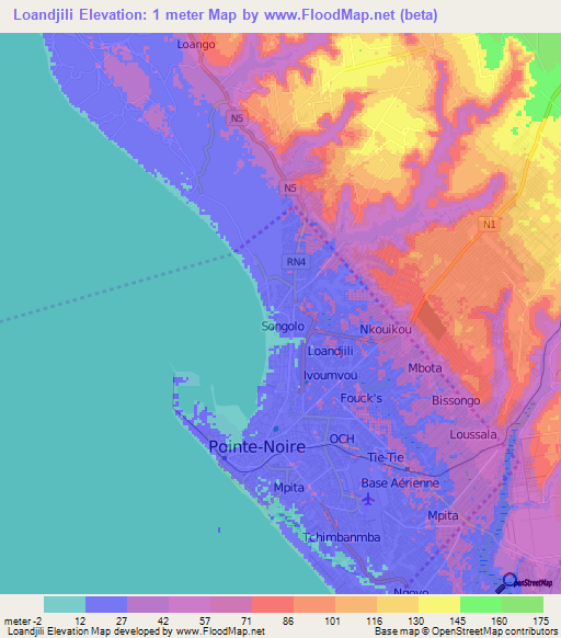 Loandjili,Congo (Brazzaville) Elevation Map