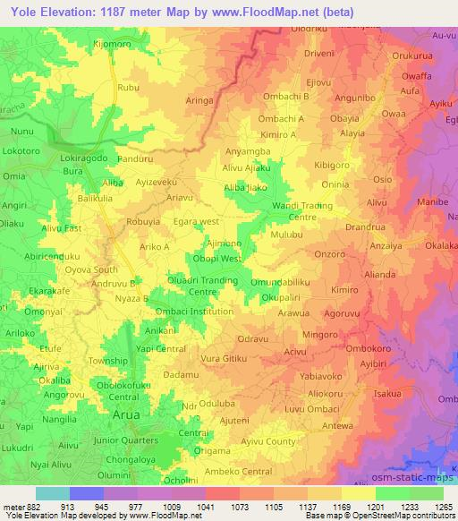 Yole,Uganda Elevation Map