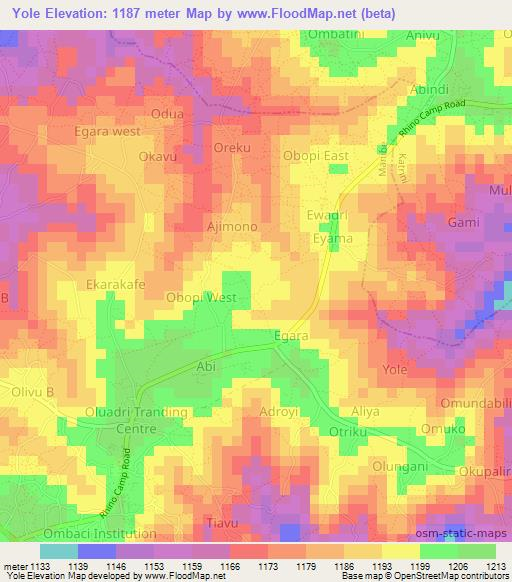 Yole,Uganda Elevation Map