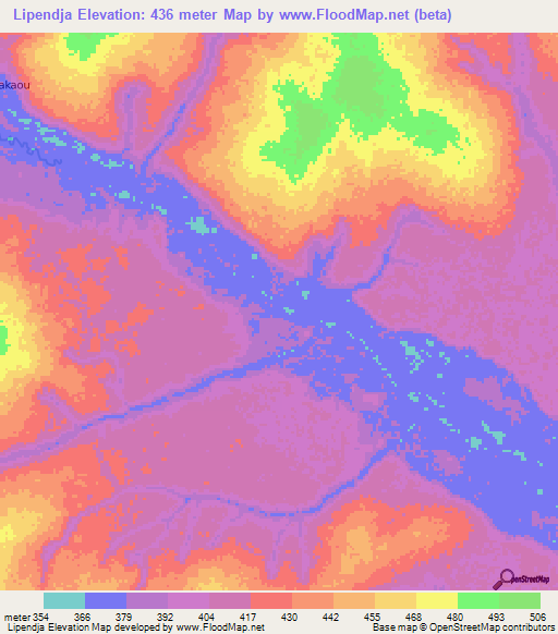 Lipendja,Congo (Brazzaville) Elevation Map