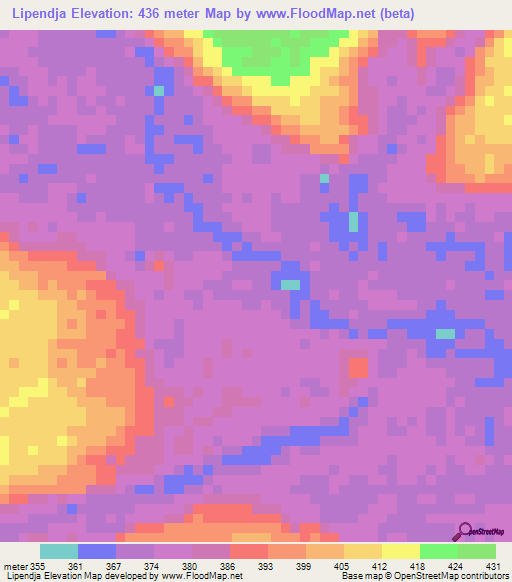 Lipendja,Congo (Brazzaville) Elevation Map