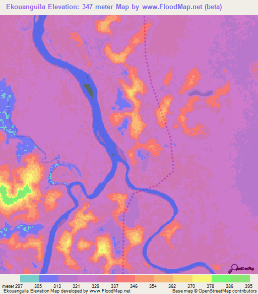 Ekouanguila,Congo (Brazzaville) Elevation Map