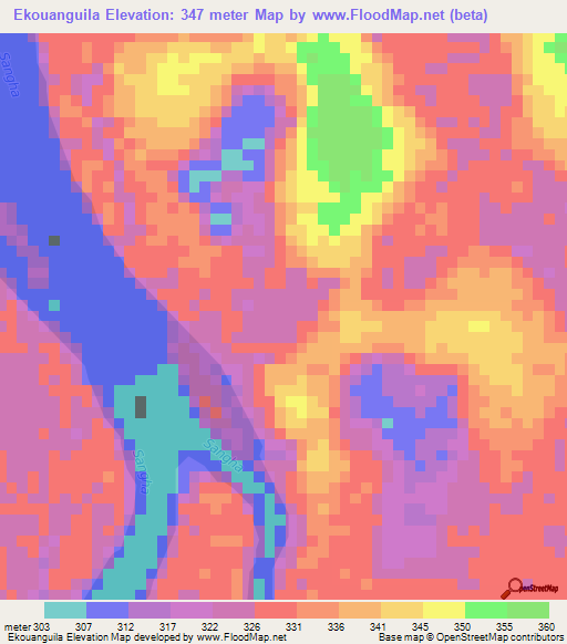 Ekouanguila,Congo (Brazzaville) Elevation Map