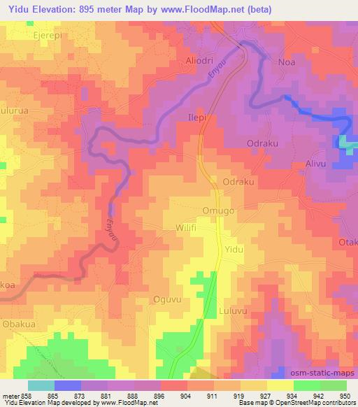 Yidu,Uganda Elevation Map