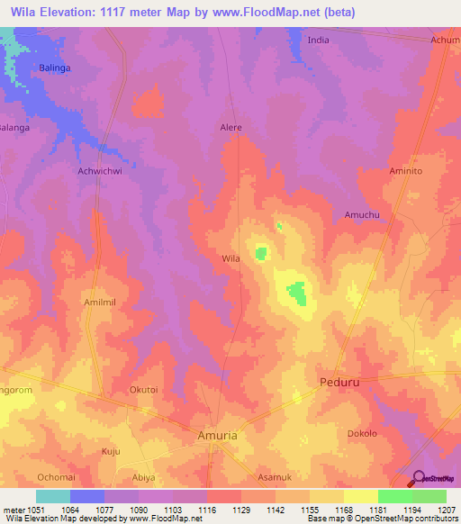 Wila,Uganda Elevation Map