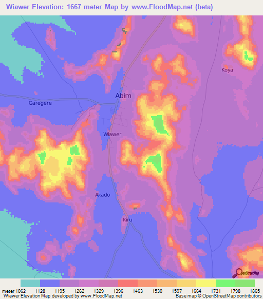 Wiawer,Uganda Elevation Map