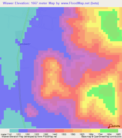 Wiawer,Uganda Elevation Map