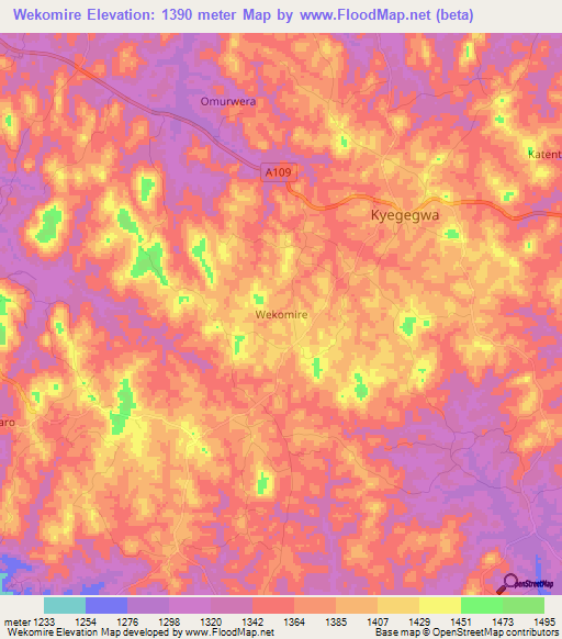 Wekomire,Uganda Elevation Map