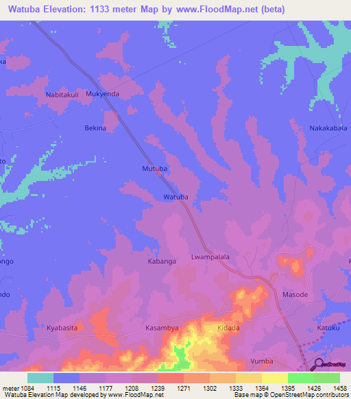 Watuba,Uganda Elevation Map