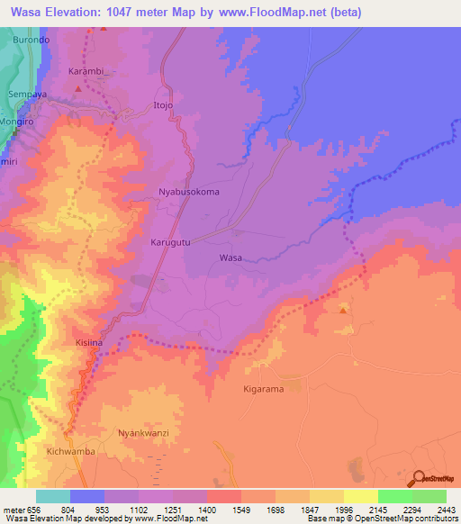 Wasa,Uganda Elevation Map