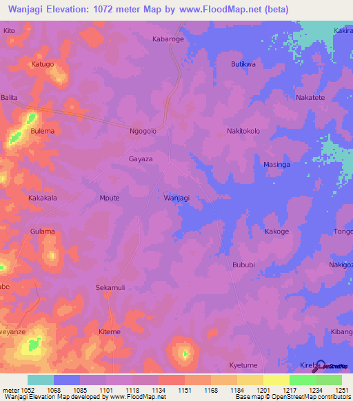 Wanjagi,Uganda Elevation Map