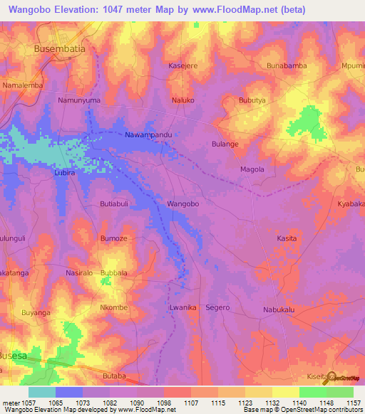 Wangobo,Uganda Elevation Map