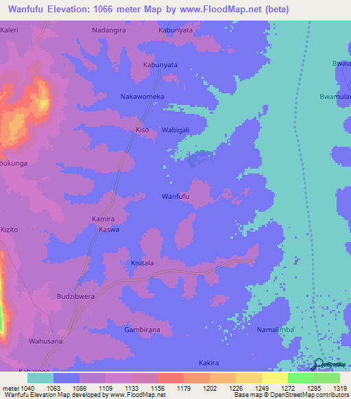 Wanfufu,Uganda Elevation Map