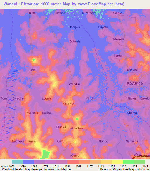 Wandulu,Uganda Elevation Map