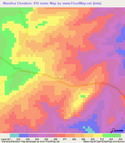 Wandica,Uganda Elevation Map