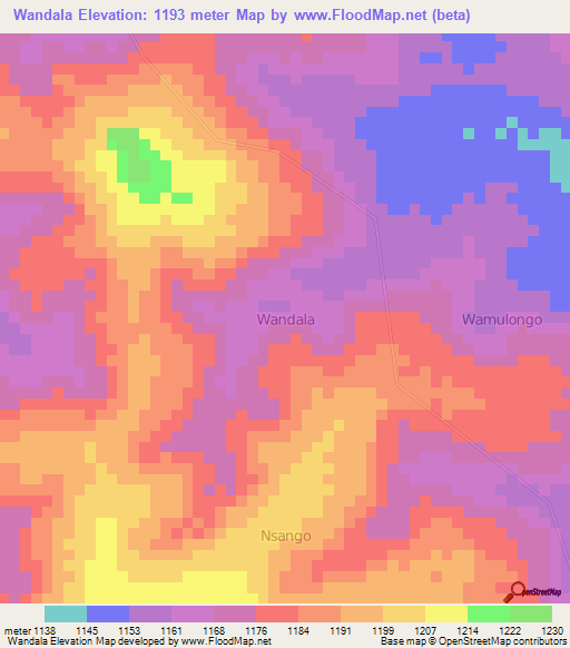Wandala,Uganda Elevation Map