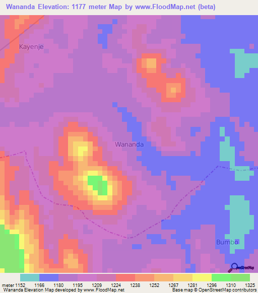 Wananda,Uganda Elevation Map