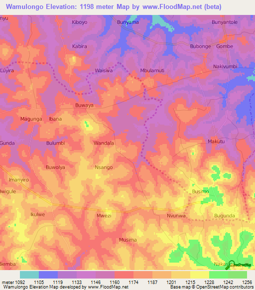 Wamulongo,Uganda Elevation Map