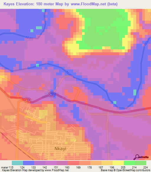 Kayes,Congo (Brazzaville) Elevation Map